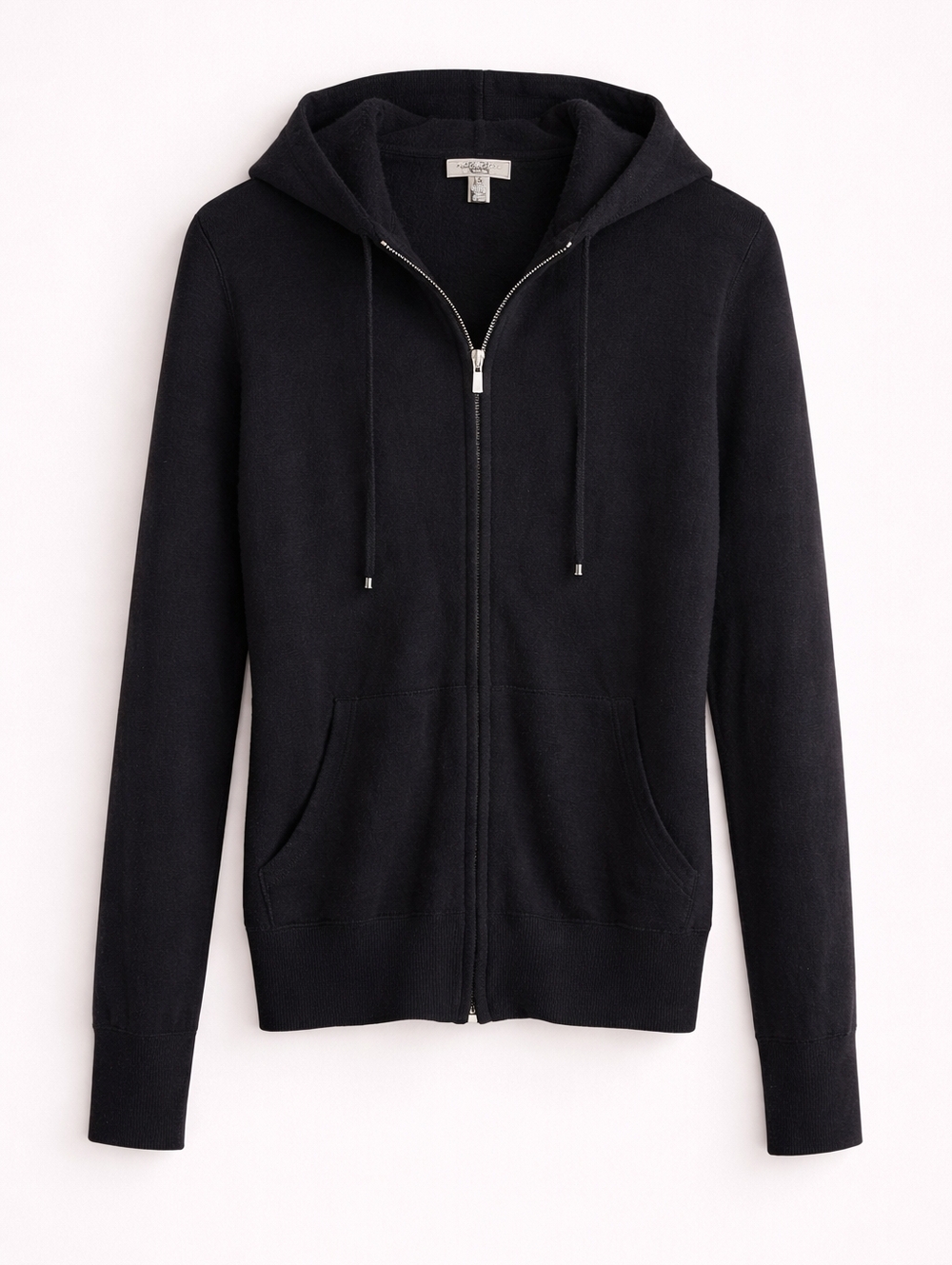 Saks Fifth Avenue Cashmere Hoodie Black Zip Up Luxury Minimalist Sweater, Large